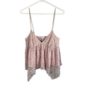 Colorful Floral Lace Babydoll Top Pink M Y2K Cottage Preppy Skater Feminine Chic